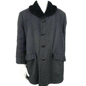 Vintage Stratojac Wool Coat Mens Size 44 Faux Fur Lined Grey Black Jacket